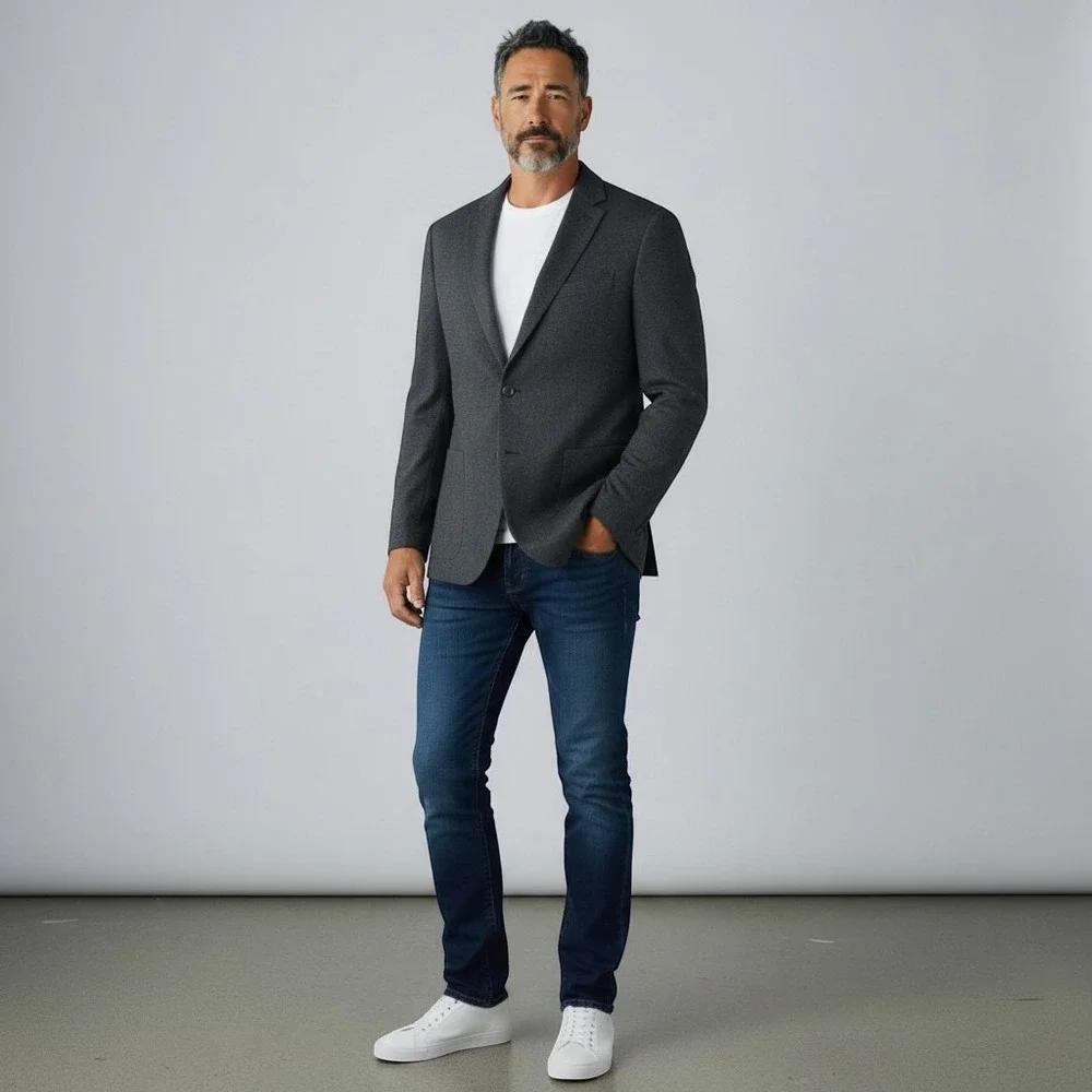 Banana Republic 44R Slim Fit Birdseye Jacket Dark Charcoal Cotton Blazer 488698